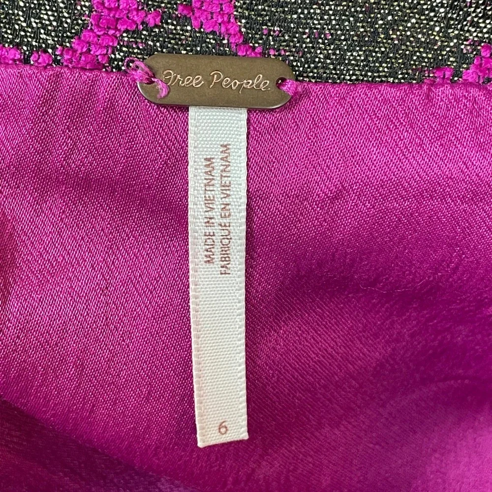 Free People Skirt Womens 6 Magenta Pink Gold Tapestry Floral Brocade Mini Zip